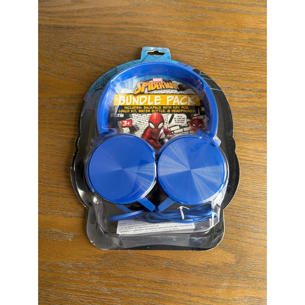 Marvel Spider-Man Kids Wired Headphones Blue In-Line Mic Volume Control NEW